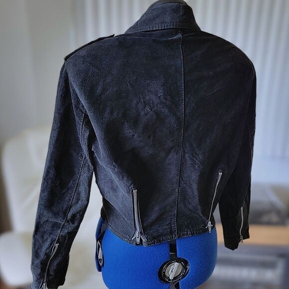 Vtg 90s Cosa Nova black nubuck leather belted moto jacket - Picture 2 of 15